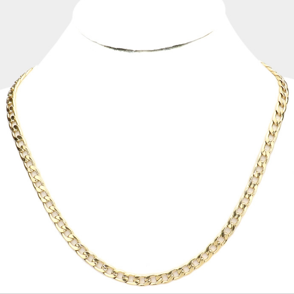 Simple Gold Metal Curb Link Necklace Chain 20 Inch Mens Woman Unisex Jewelry - Picture 8 of 8